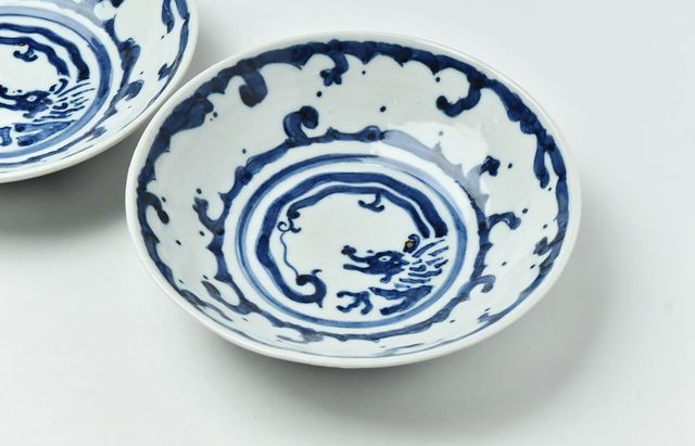 有田焼 中尾龍純 染付桜文 高台小鉢 5個組み 中尾万作