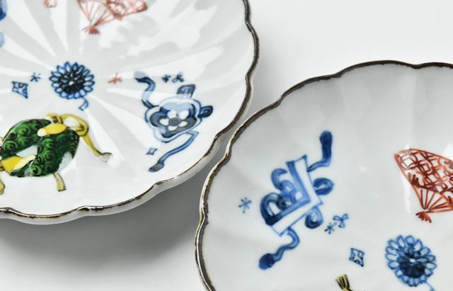 浦陽子 2 色絵扇図菊形皿 ｜ 暮らしのうつわ花田 和食器 通販