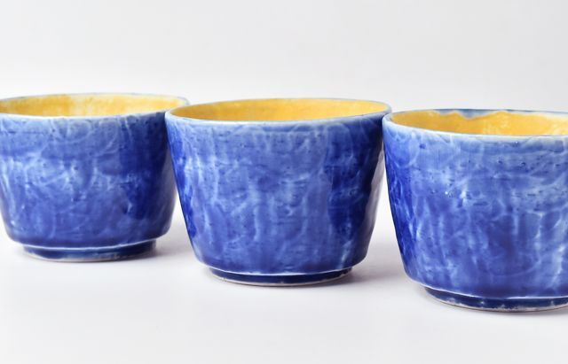 鈴木重孝 ルリ/黄瀬戸 掛分筒小鉢 ｜ 暮らしのうつわ花田 和食器 通販