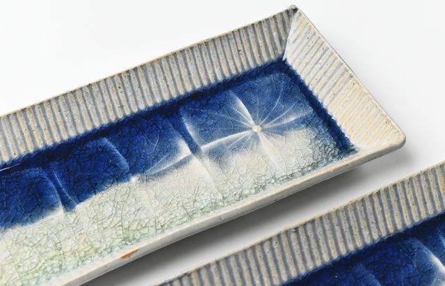 雪ノ浦裕一 9 藍釉掛分紫陽花文長皿 ｜ 暮らしのうつわ花田 和食器 通販