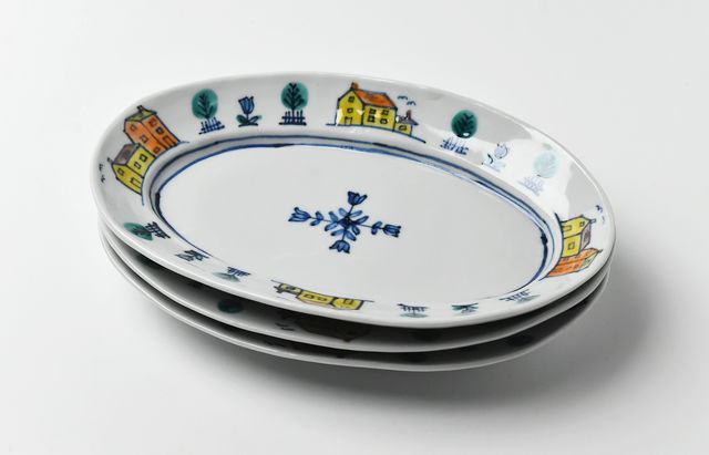 重田 良古 色絵楕円皿 家柄 ｜ 暮らしのうつわ花田 和食器 通販