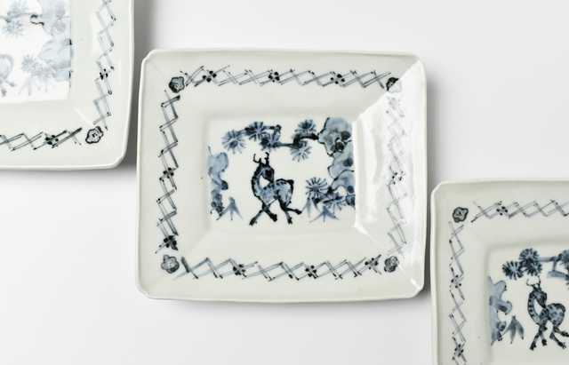 杉本太郎 19 染付5.5×5寸角皿 鹿 ｜ 暮らしのうつわ花田 和食器 通販