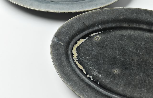 清岡幸道 オーバル 2客セット 清岡幸道 2 碧灰オーバルリム皿大 ｜ 暮らしのうつわ花田 和食器