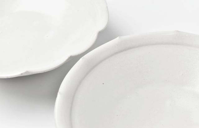 1枚目の皿×5 二枚目の陶器×5 ル28 アッシュホワイト シルバーモチーフ 長八角トレイ皿