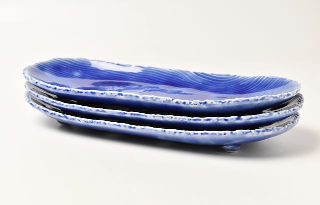 鈴木重孝 ルリ釉流水文長楕円中皿 ｜ 暮らしのうつわ花田 和食器 通販
