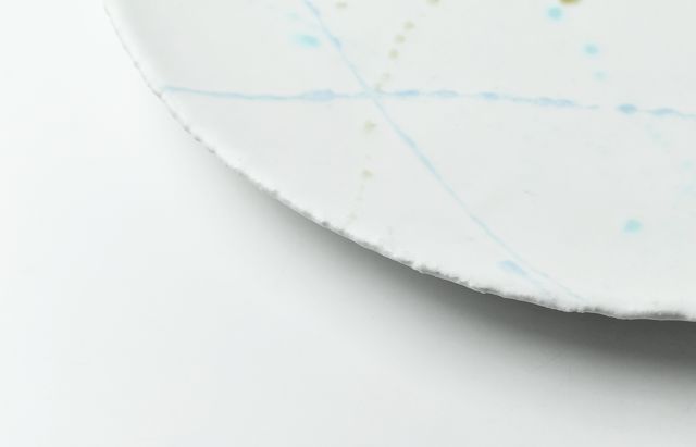 鈴木重孝 19 トルコホワイト釉打水文パレット大皿 ｜ 暮らしのうつわ