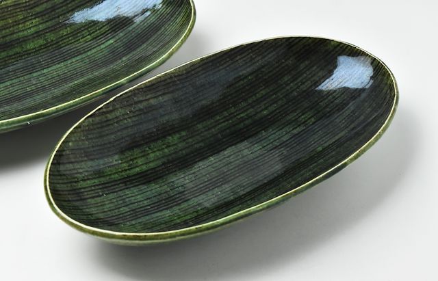 鈴木重孝 9 織部釉線文長楕円大鉢 ｜ 暮らしのうつわ花田 和食器 通販