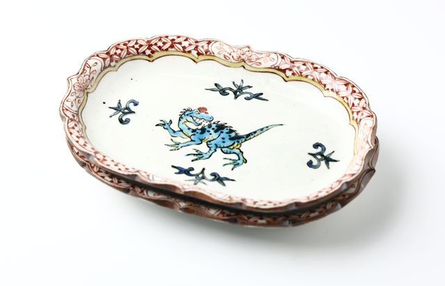 【新品未使用】　松浦コータロー　蓮華　レンゲ　双囍紋　蝙蝠 松浦コータロー 32 色絵カルノタウルス楕円輪花皿 ｜ 暮らしのうつわ