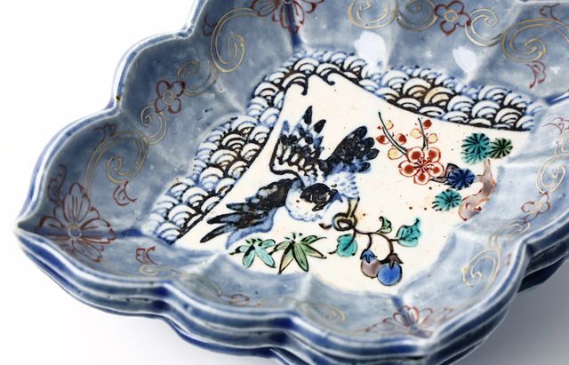 松浦コータロー 42 瑠璃色絵金彩初夢文菱形稜花向付（一富士二鷹三茄子