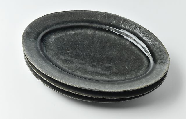 清岡幸道 オーバル 2客セット 清岡幸道 2 碧灰オーバルリム皿大 ｜ 暮らしのうつわ花田 和食器