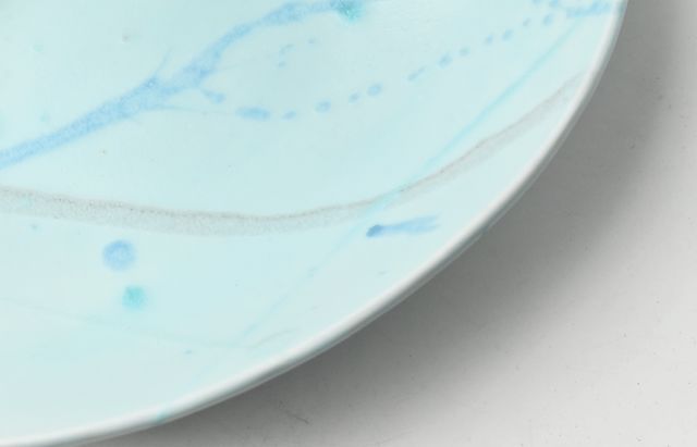 鈴木重孝 8 トルコペールブルー釉打ち水文楕円大鉢 ｜ 暮らしのうつわ