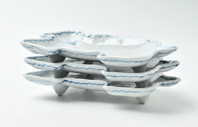 中皿 5枚 染付 獅子 古染付 窯傷 美品 No.44 古染付鶏文皿 五客 / A set of 5 plates, Underglazed