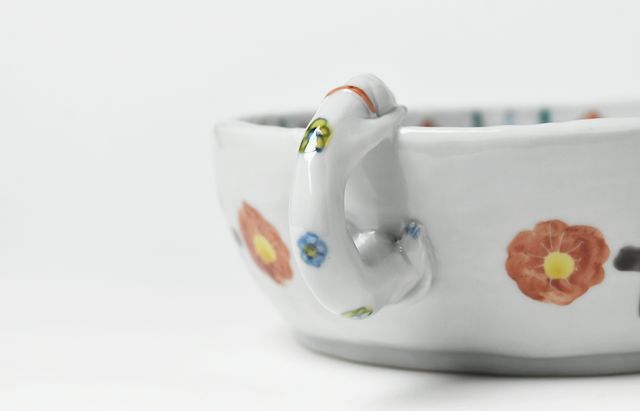 重田 良古 赤絵花柄犬のぞき楕円鉢 ｜ 暮らしのうつわ花田 和食器 通販