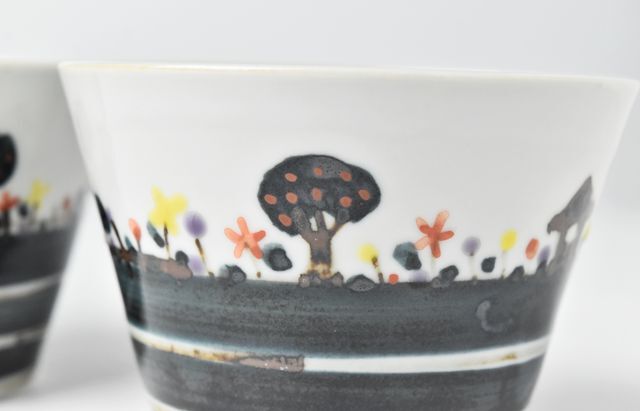 徳永遊心　色絵菊　楕円皿、七寸皿、蕎麦猪口 徳永遊心 色絵家並み 蕎麦猪口 ｜ 暮らしのうつわ花田 和食器 通販