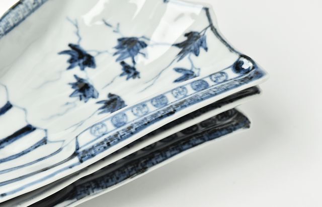 染め付け扇向付3客