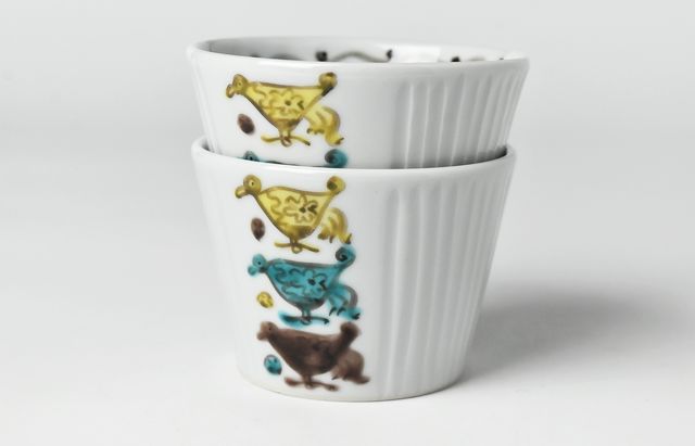 横井佳乃 39 そば猪口 色絵 しのぎ 鳥 ｜ 暮らしのうつわ花田 和食器 通販