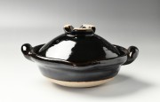 伊賀焼土楽 口付黒鍋7寸
