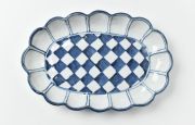 正木春蔵 染付 市松文輪花楕円皿T