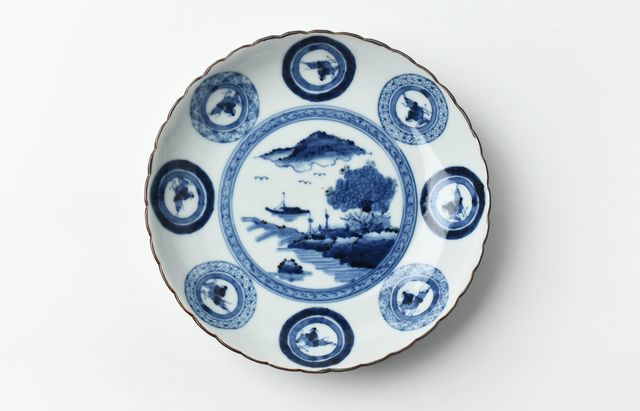岩永 浩 丸文山水図菊割7寸皿