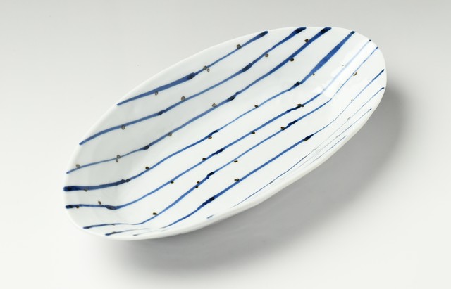 長谷川由香 線に点紋楕円大鉢【H】