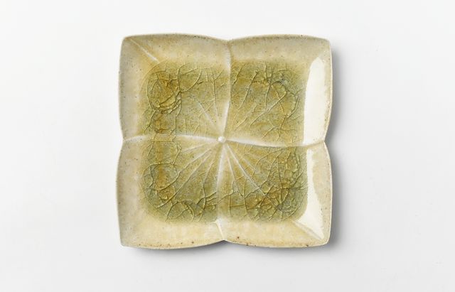 雪ノ浦裕一 琥珀釉紫陽花角皿【H】