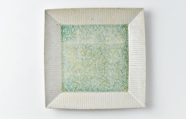 雪ノ浦裕一 31 灰釉紫陽花文鎬四方大皿