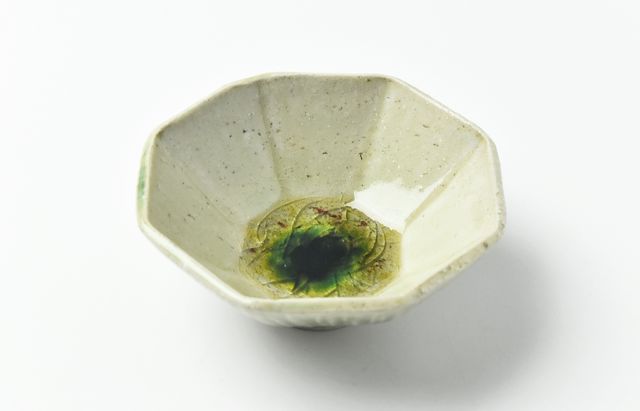 雪ノ浦裕一 緑釉八角豆鉢【H】