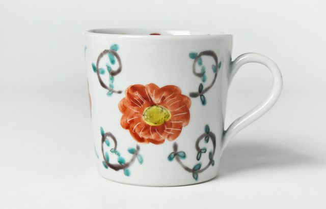 重田 良古 色絵花柄マグカップA