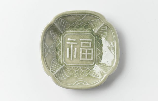 稲村真耶 貫入青磁福字木瓜4寸皿