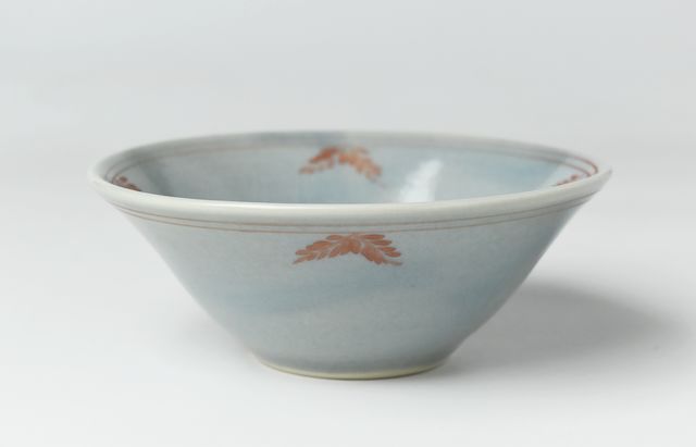 稲村真耶 渋蒼釉赤絵4.5寸鉢