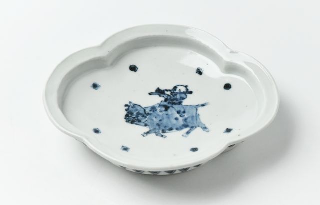 杉本太郎 62 染付木瓜鉢唐子牛