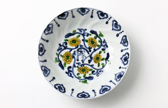 浦陽子 31B　色絵捻深皿 鹿菊