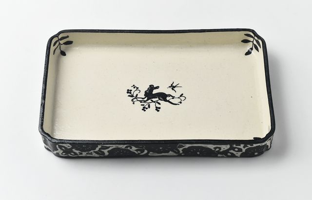矢島操 30D　カキオトシ花文角皿