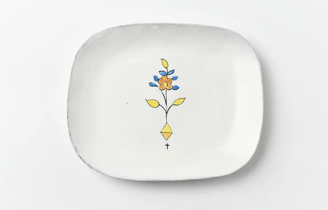 安部太一 3A 白釉色絵角皿