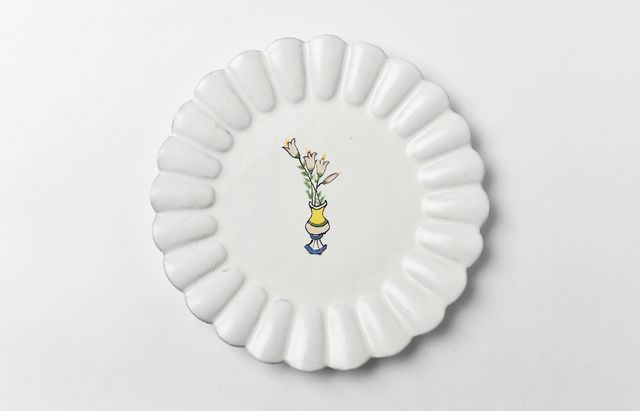 安部太一 5C 白釉色絵輪花皿フラット