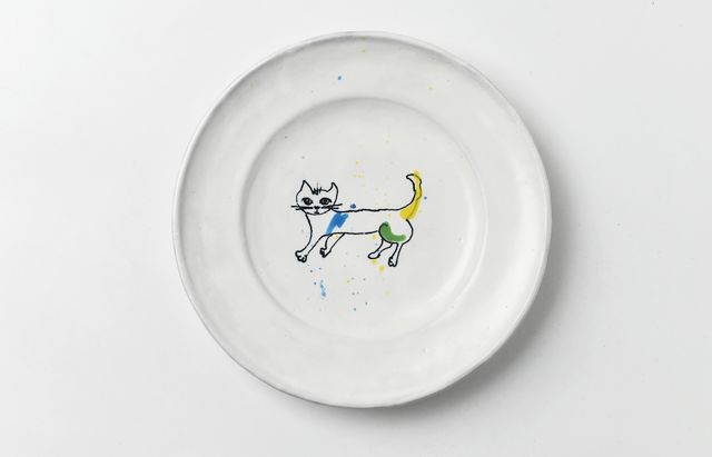 安部太一 22B 白釉色絵リム皿小（高台なし）