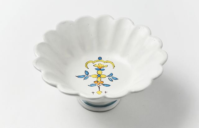 安部太一 20A 白釉色絵輪花ボウル足付