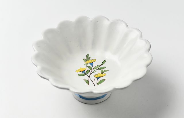 安部太一 20B 白釉色絵輪花ボウル足付