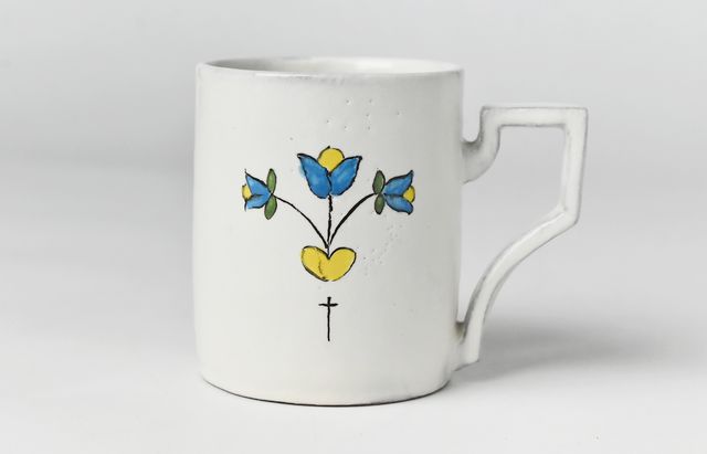安部太一 27A 白釉色絵マグカップ大筒型