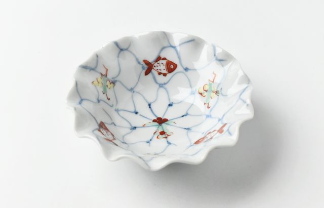九谷青窯 147 網魚文輪花小鉢