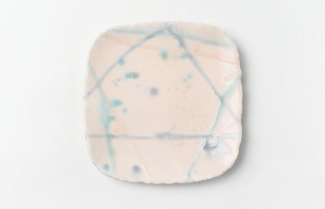 鈴木重孝 24 トルコペールピンク釉打ち水文角丸四方中皿