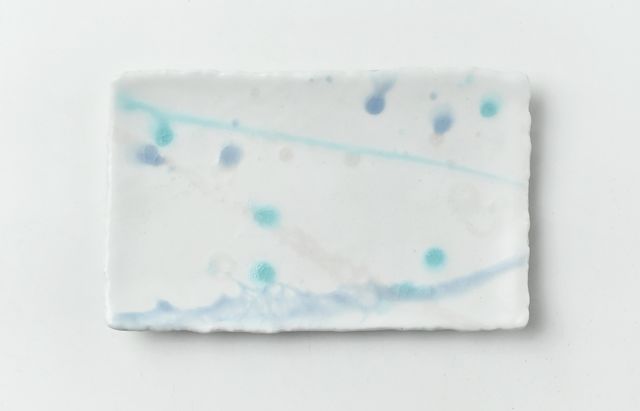 鈴木重孝 27 トルコホワイト釉打ち水文長方小皿