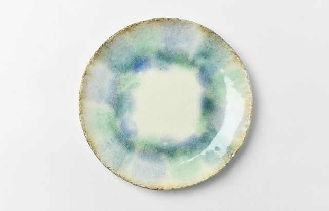 鈴木重孝 33 青緑彩流し釉6寸皿