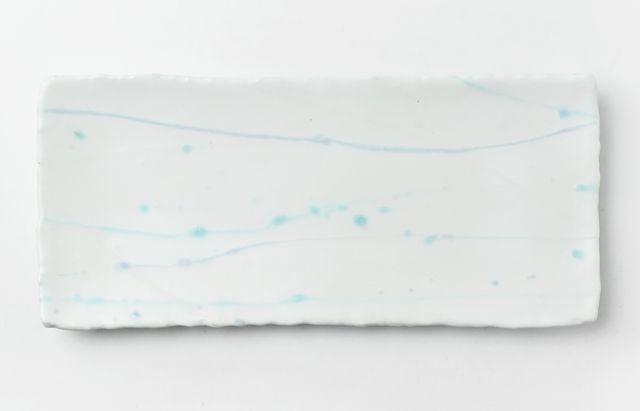 鈴木重孝 3B トルコホワイト釉打ち水文長方大皿