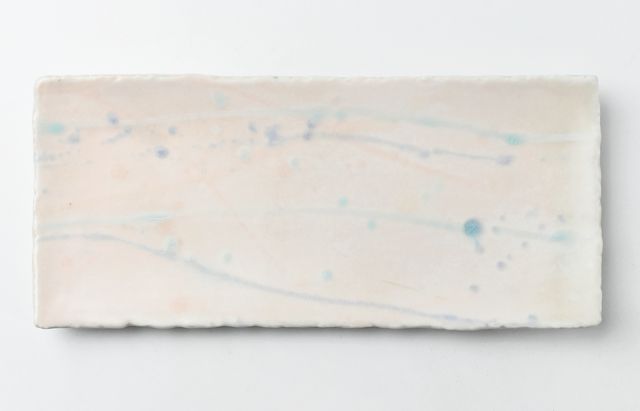 鈴木重孝 5B トルコペールピンク釉打ち水文長方大皿