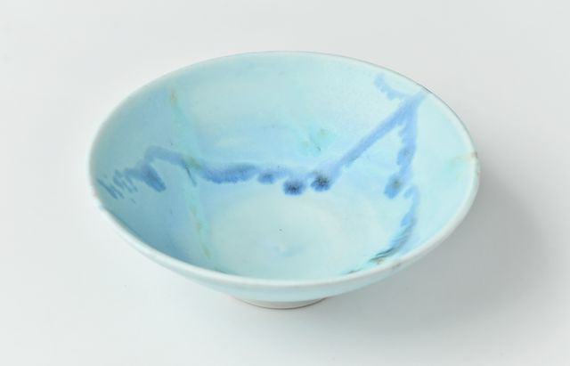 鈴木重孝 トルコペールブルー打水文末広小鉢