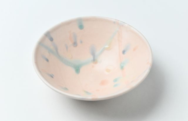 鈴木重孝 21 トルコペールピンク釉打ち水文5寸鉢