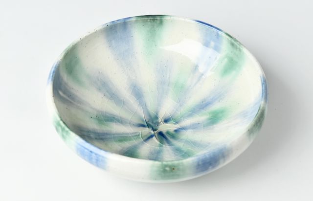 鈴木重孝 7A 青緑彩流し釉7寸鉢