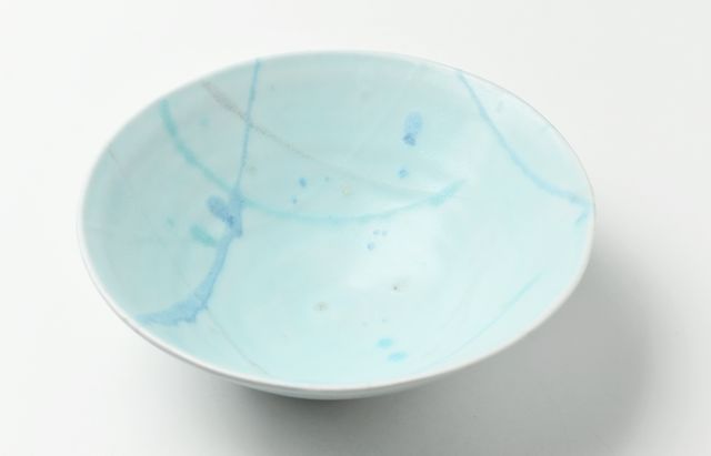 鈴木重孝 14 トルコペールブルー釉打ち水文7寸鉢