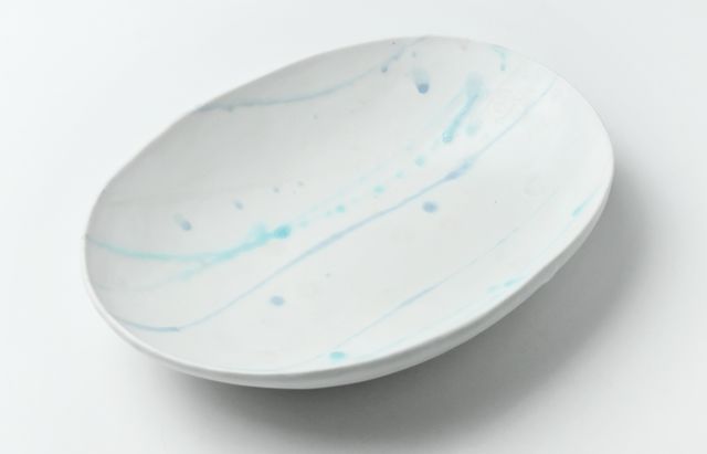 鈴木重孝 7 トルコホワイト釉打ち水文楕円大鉢